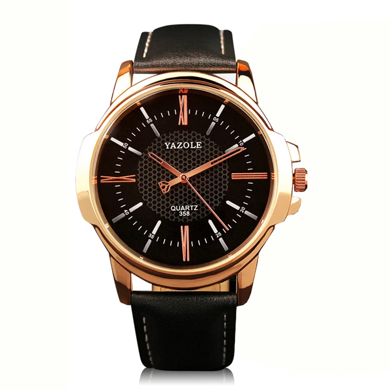 Mens Watches Top Brand Luxury YAZOLE Famous Leather Simple Watch Male Clock Gold Black Quartz Wristwatches