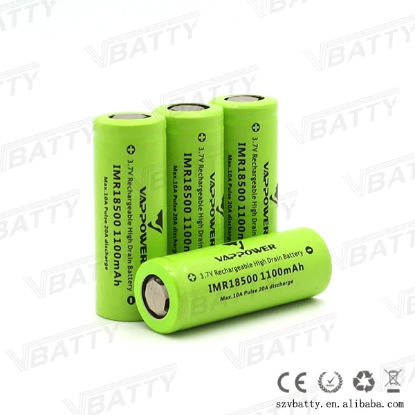 2018 очень дешевый Vappower IMR 18500 батарея 1100mah 20A 3 7 V литий ионный аккумулятор с плоским
