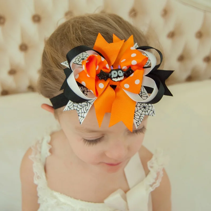 Halloween Black /& Orange 2/" Stretch Headband with Cotton Flowers