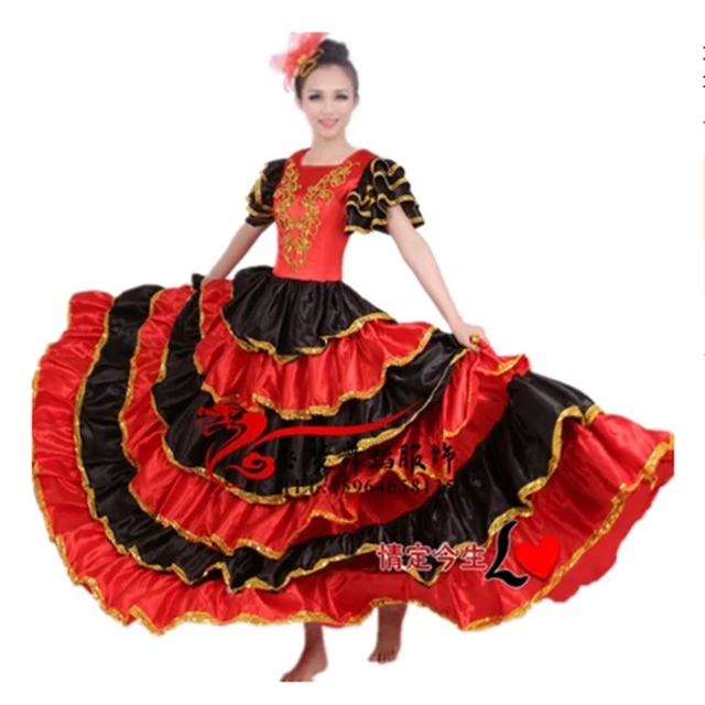 Robe Espagnole Robe Flamenco Adulte Col V Manches Volantes