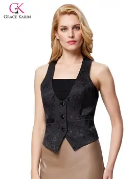 

Grace Karin Retro Women's Vest Adjustable Strap Jacquard Vest Coat 3-Buttons Pocket Waistcoat Lady Elegant Vests Tops