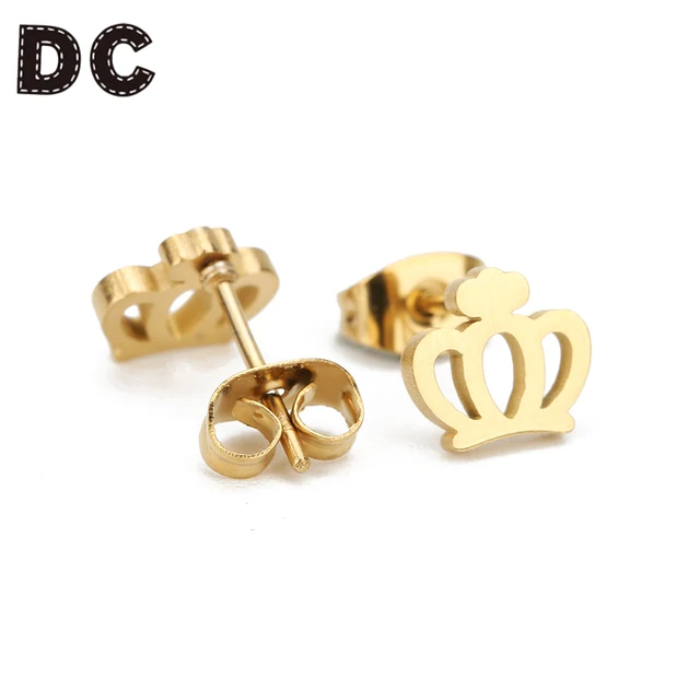 Us 1 89 5 Off Dc Personality 7 2 8mm Crown Shape Gold Color Stainless Steel Stud Earrings For Women Men Ear Accessories Party Jewelry Gifts In