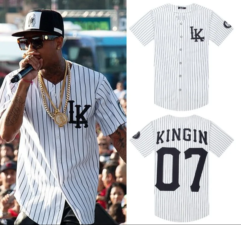 

Baseball blusas vertical stripe short sleeve hip hop T-Shirt single-breasted fashion streetwear man and women lover tops & tee