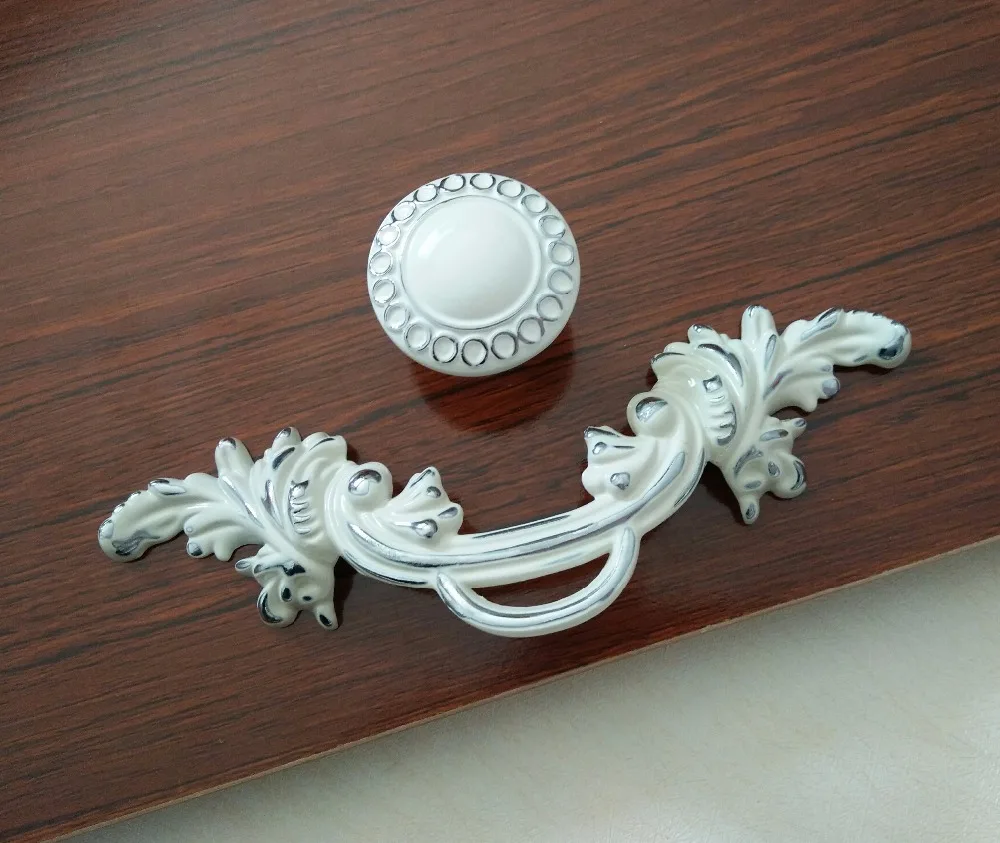 2.5" Shabby Chic Dresser Pulls Handle / Drawer Knob White Silver Rustic
