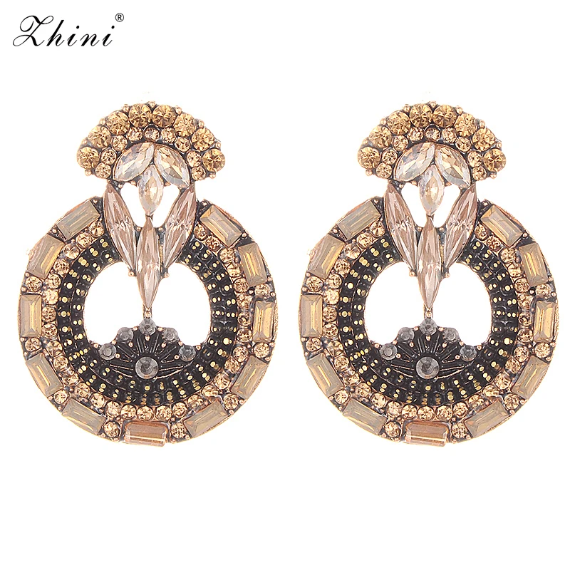 Vintage Crystal Stud Earrings For Women Trendy Wedding Party Bohemian Design Rhinestone Earrings Christmas Jewelry Wholesale
