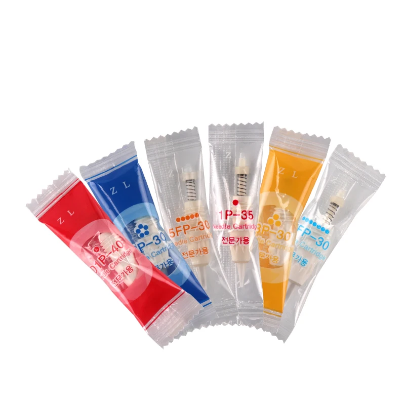 Aguja de cartucho charmant 2, 1R/D1R/3R/5R/5F/7F, tatuaje esterilizado, maquillaje permanente, puntas de jeringa, Puerto espiral para cejas y labios, 10 Uds.