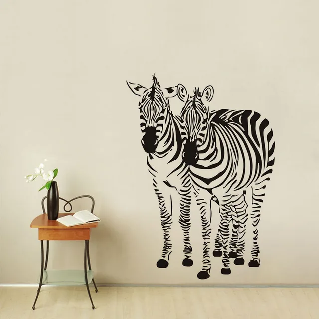 two zebra wall art sticker animal silhouette print stripes bedroom
