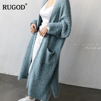 

RUGOD 2019 Newest Fashion Plush Knitted Cardigans With Pockets Wild Long Cardigan Sweater Coat Cardigan Sweater Female Outwear