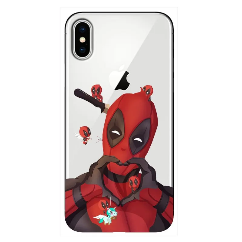 Мягкий чехол из ТПУ с котом и дэдпулом для iPhone 11 11PRO MAX XS 5 6 6S Plus 7 XR 8 8Plus Прошитый