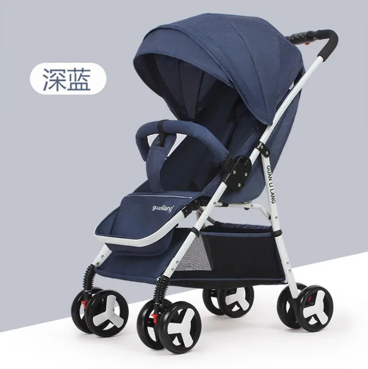 Детская коляска, ультра-светильник, переносная, может лежать, складная, на колесиках, детский зонтик, высокий пейзаж, детская коляска - Цвет: Deep blue A