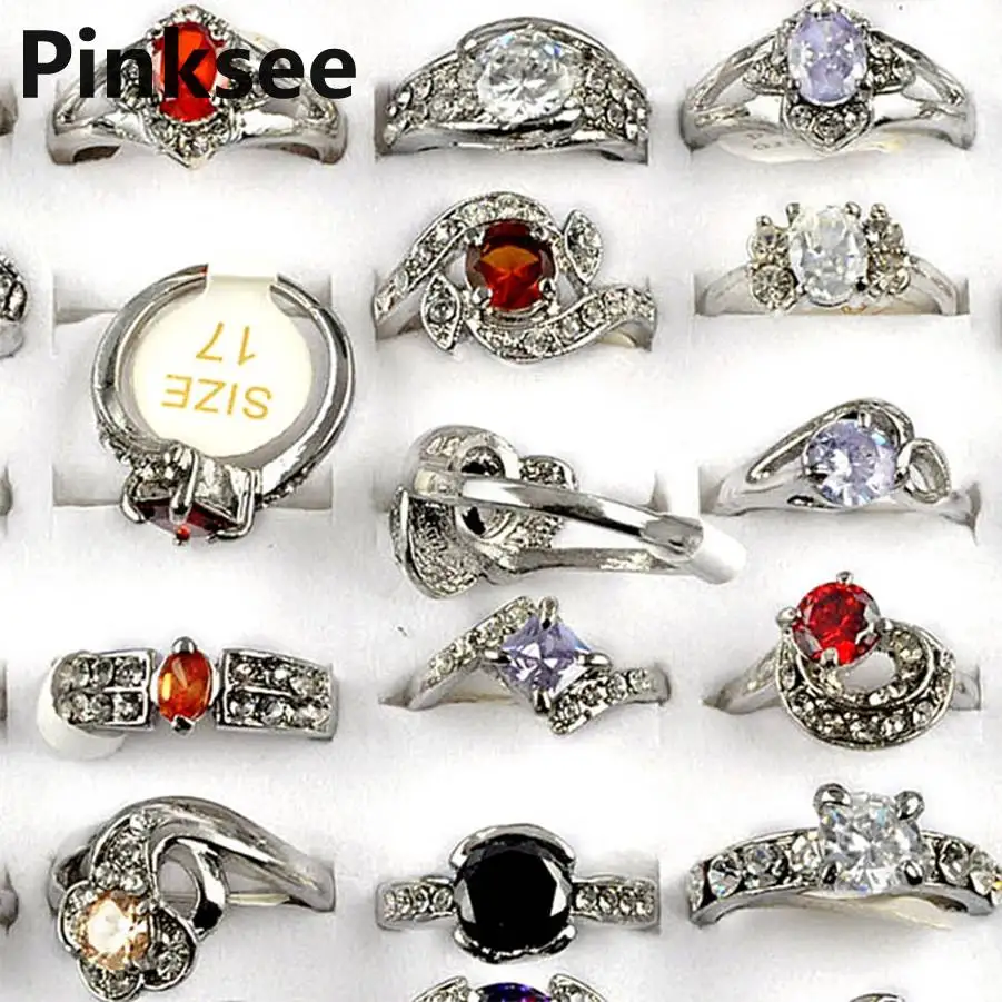Wholesale mix lot 10pcs cz/rhinestone rings charming wedding rings