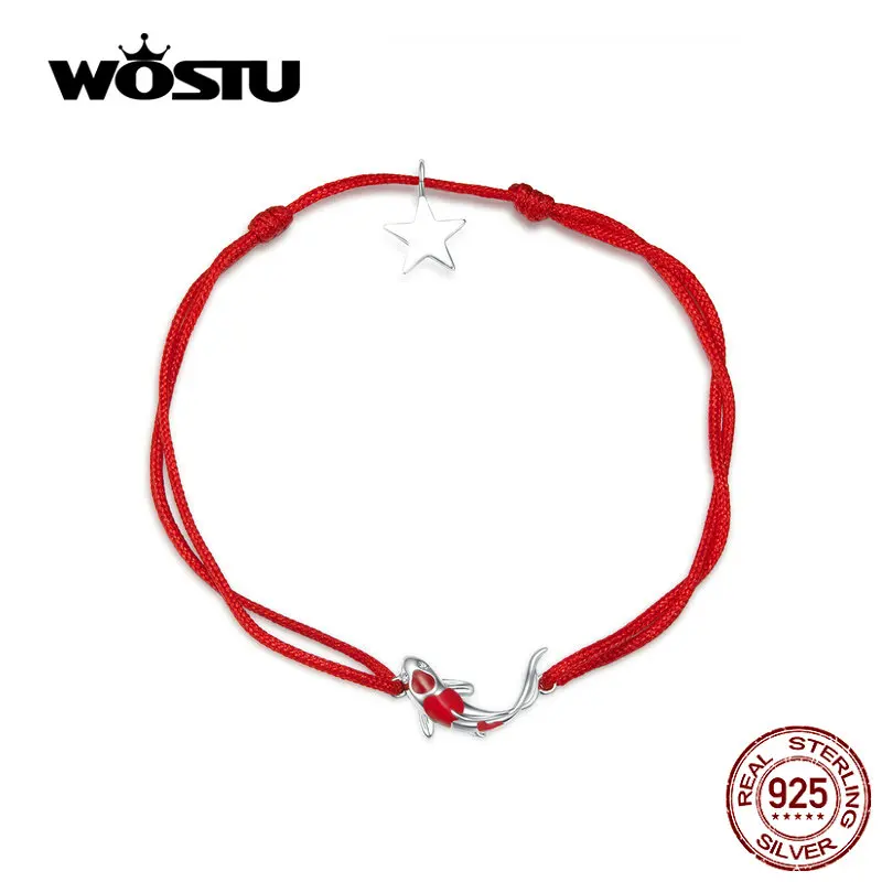 

WOSTU 2019 New 100% Real 925 Sterling Silver Adjustable Bracelet Red Rope Link Chain Mean Luck For You Jewelry CQB145