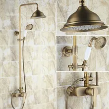 

Bathroom Rain Shower Faucet Set Antique Brass Single Lever Mixer Tap + 8.2 Inch Round Rainfall Shower Head + Handshower ars172