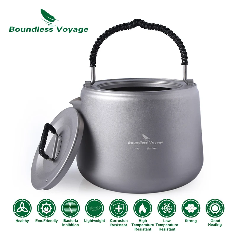 Boundless Voyage 1.4L titanio con filtro Camping agua café té olla anti-quemaduras tapa manija de Cocina de Inducción