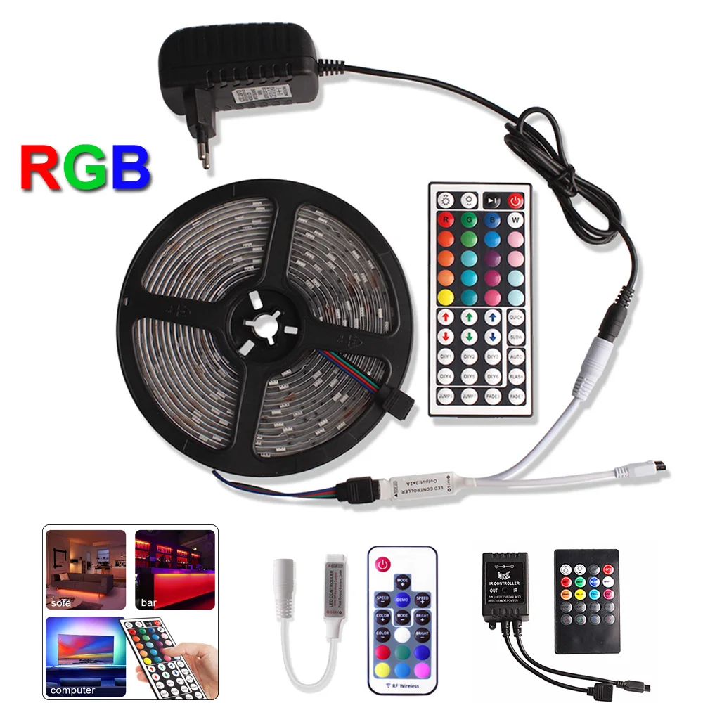 

LED RGB Strip Light Waterpoof For Home Diode Tape Neon LED Strips with Music/RF/IR Controller tira LED 12V Flexible Lights Lamps