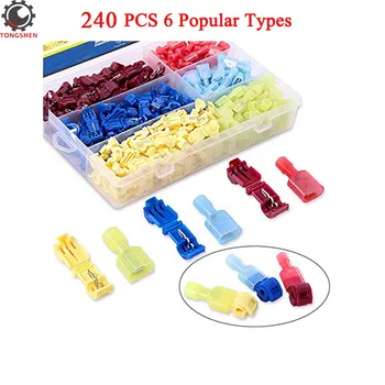 

240pcs 22-16/16-14/12-10 Gauge Nylon Electrical Insulated Quick Splice Spade and T-Tap Crimp Terminals Connectors Assortment Kit
