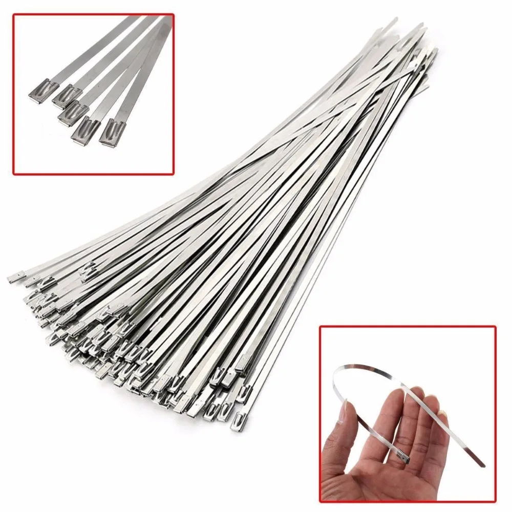 

50pcs 11.8 Inches/4.6*300mm Stainless Steel Exhaust Pipe Wrap Coated Locking Cable Zip Ties