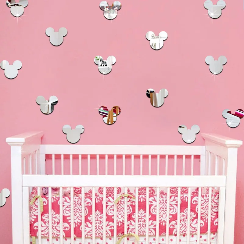 12Pcs 3D Mirror Wall Sticker Cartoon Acrylic Wall Decals Self Adhesive Removable Art Decal DIY Home Decor Art Mirror