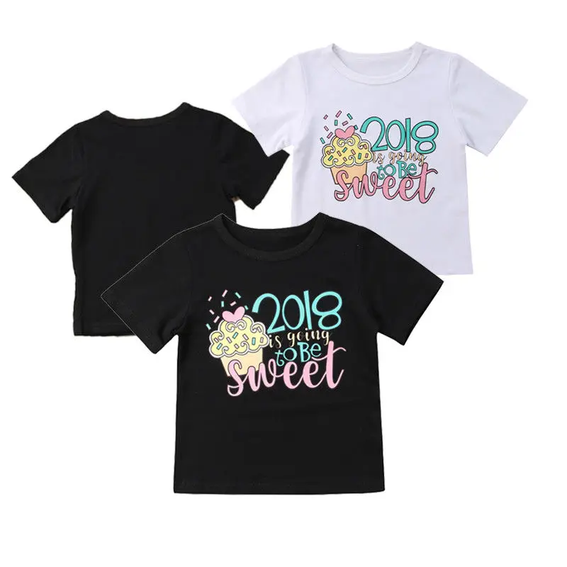 Cute 2018 New Toddler Baby Girls Graphic Tee Soft Cotton Crew Neck T