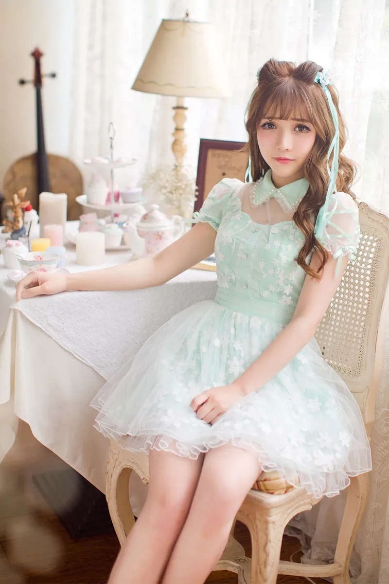 

Princess sweet lolita dress Candy rain new chiffon flowers bow refreshing Got-up figure princess dress C16AB6086