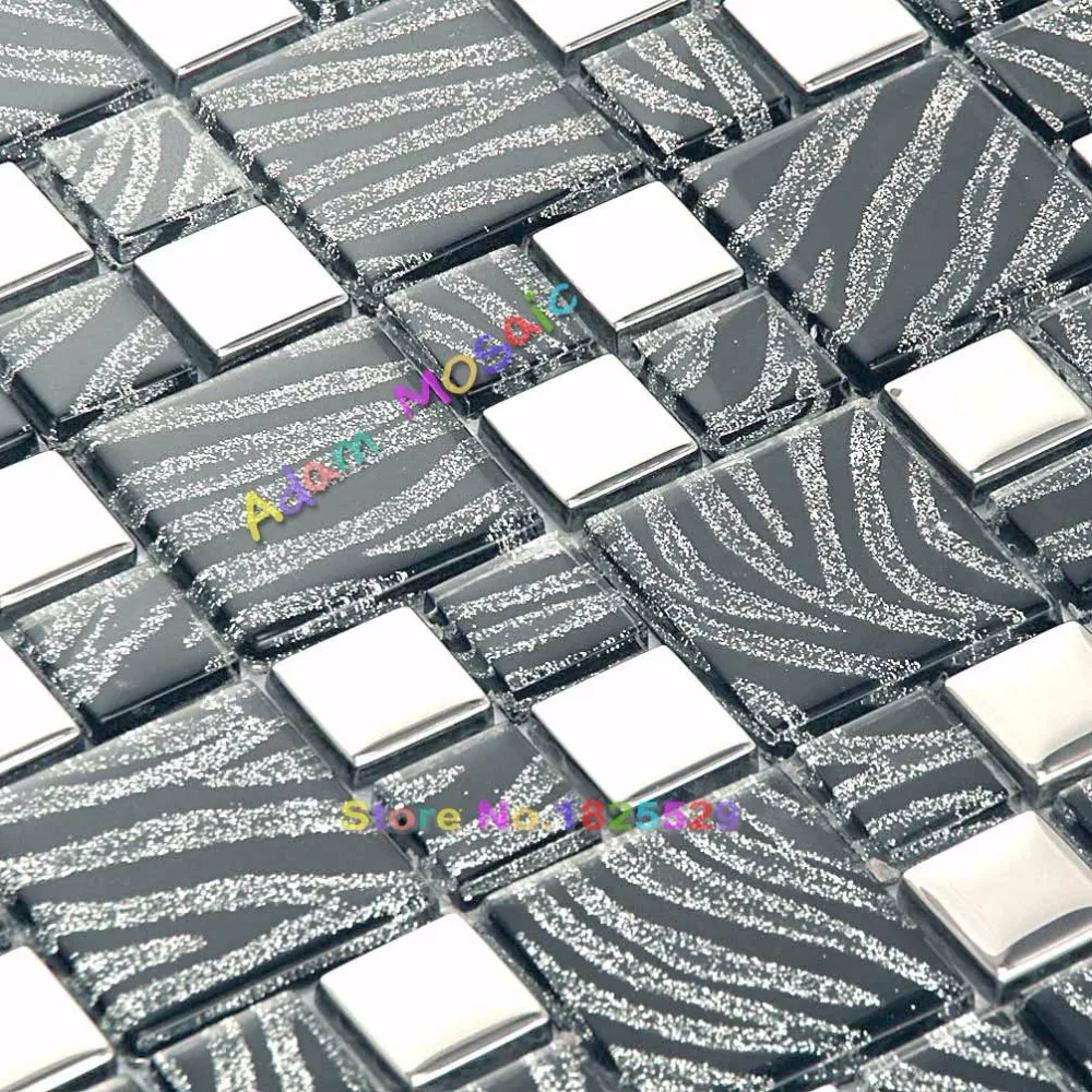 Glass Tiles Black Mosaic Kitchen Backsplash Silver Tiles Mirror