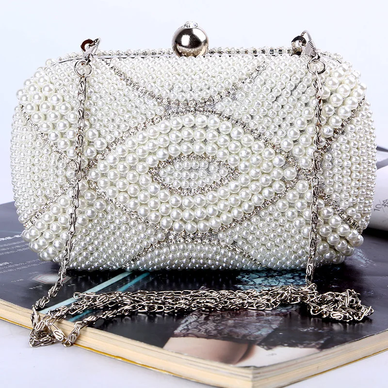 Hot Sale New 2017 Fashion Pearl Embroidered Evening Bag Diamond Evening