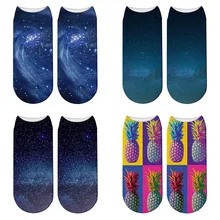 Новые носки с 3D принтом звезды Галактики, красивые Носки с рисунком ананаса, Meias, забавные Модные женские носки унисекс с низким голенищем
