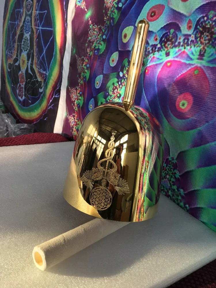 24k gold handle crystal singing bowls with caduceus + flower of life