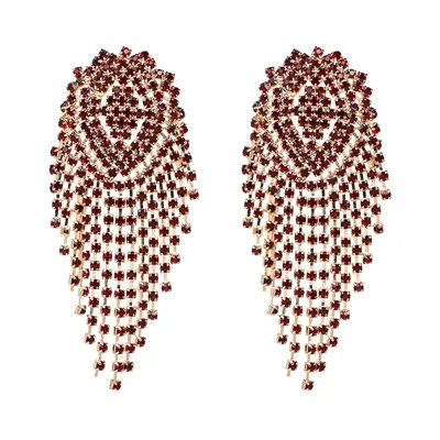 JURAN, специальный дизайн, женские Роскошные хрустальные серьги с большими кисточками, Большие Подвески, блестящие вечерние серьги, ювелирные изделия, свадебные подарки - Окраска металла: Hot Pink