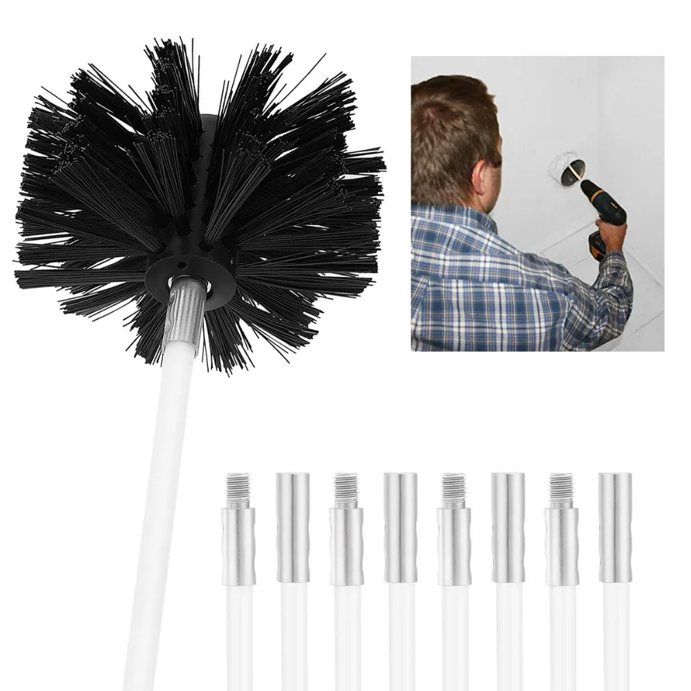 

Chimney Flue Cleaning Rod Sweep Sweeping Brush Set Dry Duct Clean Kit Lint Remover Adjustable high length 4 rods