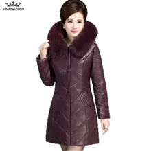 Tnlnzhyn новая зимняя куртка из искусственной кожи женские хлопковые пальто из искусственной кожи искусственный большой меховой воротник с капюшоном Женское зимнее кожаное пальто Y704