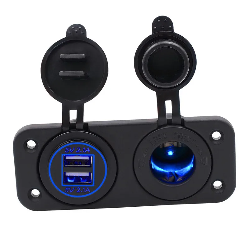 Buy 4.2A Dual USB Charger 12V LED Cigarette Lighter Socket Panel for Car Boat