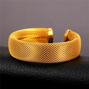 

Gold Color / Stainless Steel Cuff Bracelet For Men 2015 Fashion Jewelry Rock Bracelets Bangles Big GH1628
