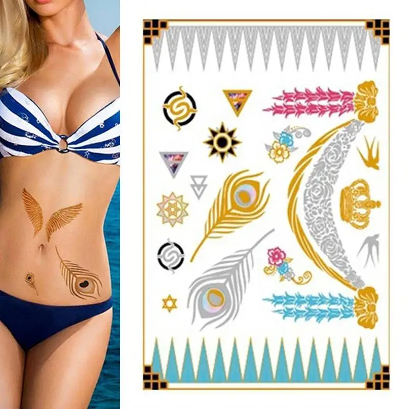 

Flash Metallic Waterproof Temporary Tattoo Sticker Gold Silver Tatoo Women Henna Flower Taty Design Easy Cleaning Tattoo Sticker