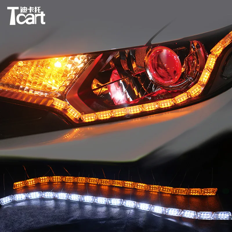Tcart для VW Touareg DRL 2012 2013 Авто Светодиодный дневной Бег светильник с сигнал поворота