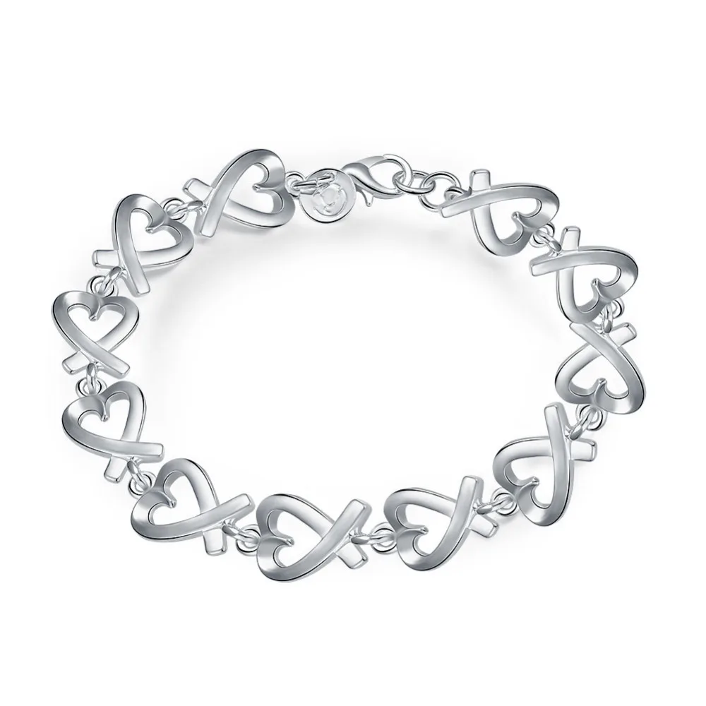 

Factory price top quality Silver Plated&Stamped 925 full open cross heart links chains Bracelet for men's Women jewelry