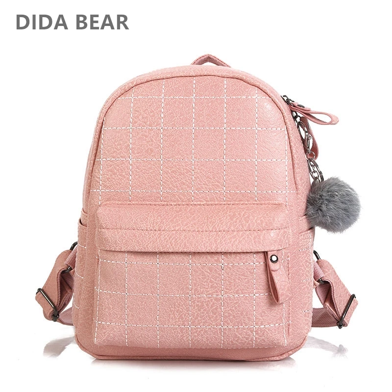 DIDA BEAR, женские кожаные рюкзаки, школьный рюкзак для девочек-подростков, Женская клетчатая дорожная сумка, рюкзак, Mochila, модная черная сумка