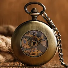 Nouvelle Arrivée Rétro Bronze Lisse Chiffre Arabe Transparent Squelette Automatique Mécanique Montre De Poche Unisexe Cadeaux Demi Hunter