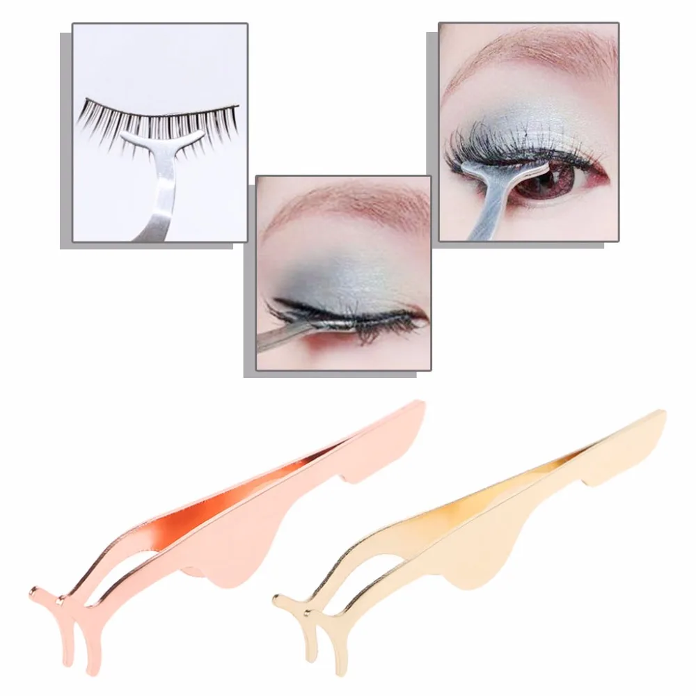 Women Stainless Steel False Eyelash Extension Applicator Fish Tail Clip Tweezers 2