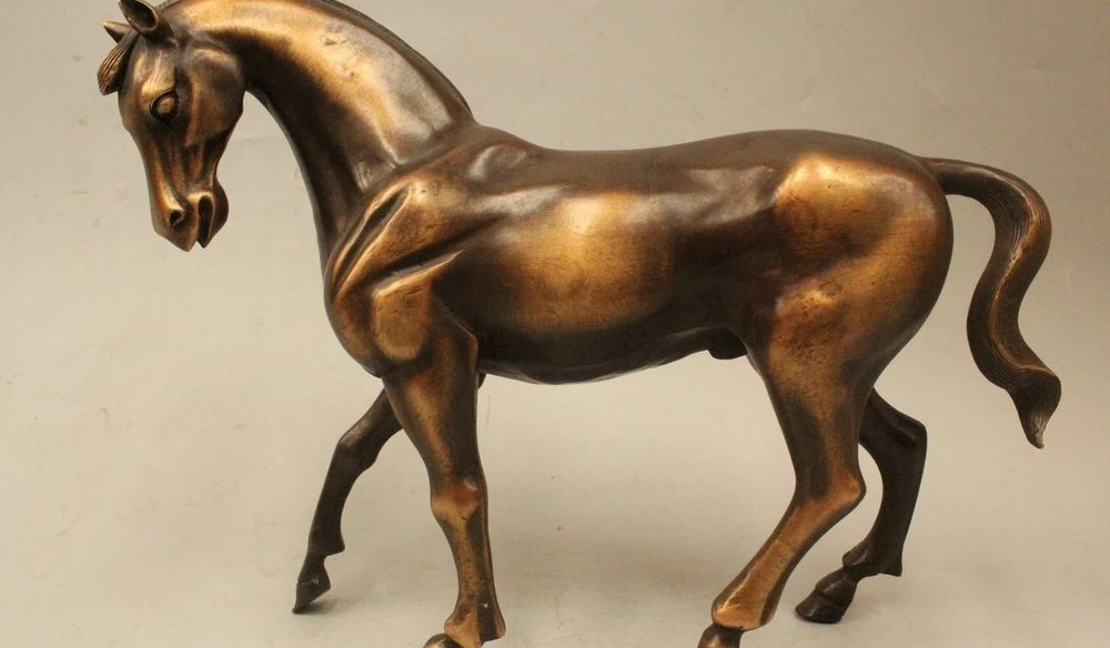 

9"Chinese China Home Fengshui Bronze Running Zodiac Year Horse warfare Statue