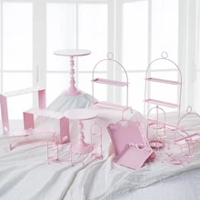 Розовый сладкий десертный стол поставщик Бейкер витрина торт стенд Свадебные реквизиты украшения инструменты полый кружевной поднос десерт конфеты бар