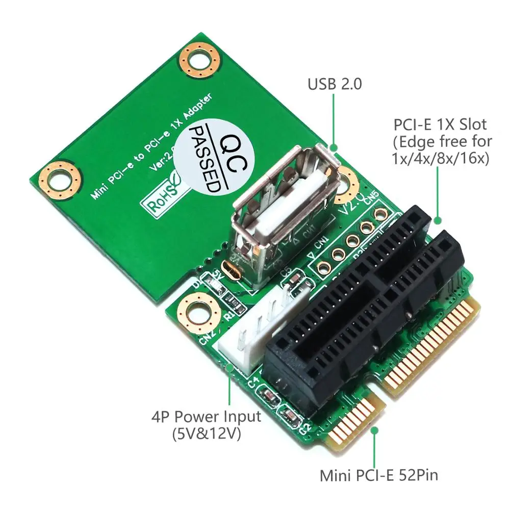 Мини PCIE для PCI Express 1x с USB 2,0 интерфейс Поддержка половина/полный мини PCIE адаптер карта 4Pin питание для ПК Хост