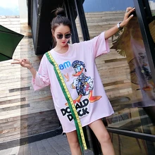 Летние новые европейские товары Большой Размер Женская одежда трендовая Тяжелая вышивка бисером Длинная женская футболка с коротким рукавом