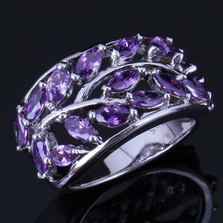 

Cheerful Tree Purple Cubic Zirconia Silver Plated Ring V1062