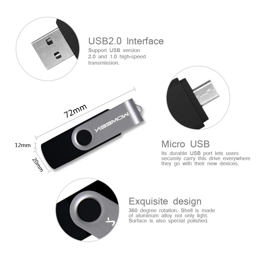 Moweek M33 Мода 2016 года металла OTG USB 2.0 cle 4/8/16/32/64 ГБ flash drive полный Ёмкость флешки usb memory
