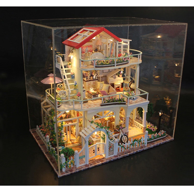 DIY Doll House Christmas Gift Model Toys For Everlasting Light Dollhouse Mini Building Minature Crafts Home Decorations 13845