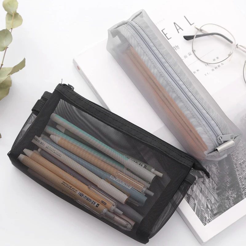 Free shipping Transparent mesh simple pen bag large capacity chain