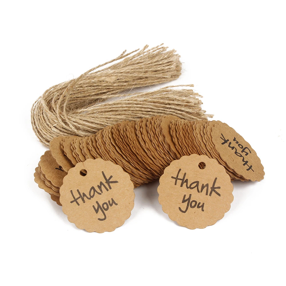 

Round Paper Tags "Thank You" Kraft Label Diameter 4CM for DIY Hand Made Gift Tags Cake Box Tags 100pcs