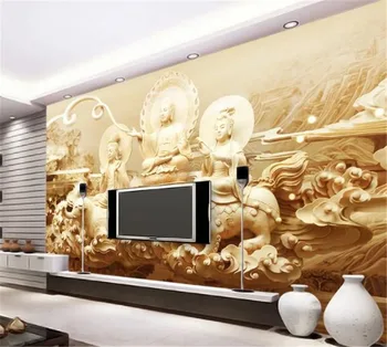 

Custom Photo 3d Wallpaper High-Definition Three-Dimensional Buddha Statue Wood Carving TV Background Wall Decoration Mural Wallp