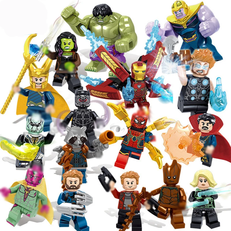 

16 pcs Super Hero Avengers Block Iron man Spider man Captain America Building Blocks Thor Toys For Children#E